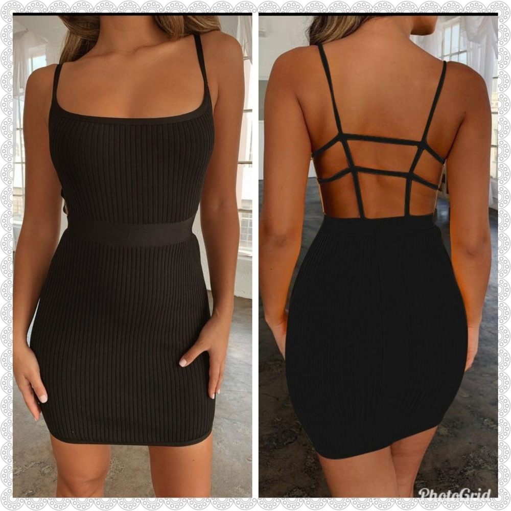 BLACK open back mini dress
